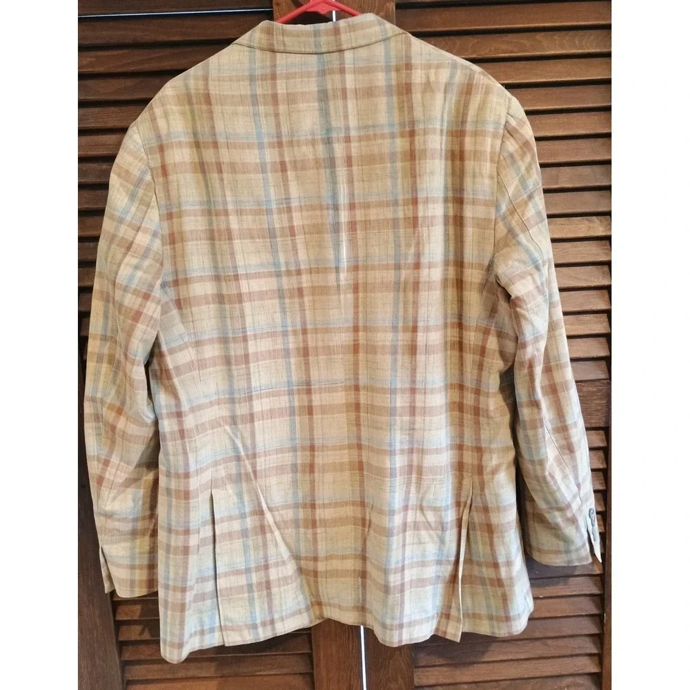 Hart Schaffner Marx Brown Blue Red Yellow 46L Plaid Blazer Coat Jacket